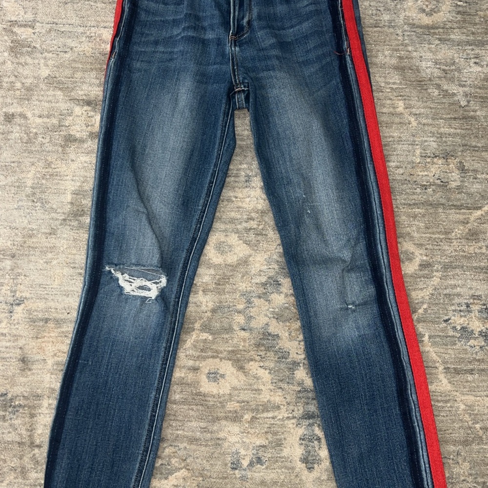 Express High Rise Jeans with Red Stripe